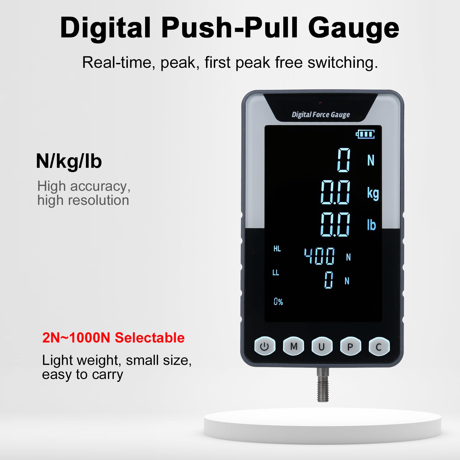 Digitales Kraftmessgerät, 500 N.m Push-Pull-Messgerät, tragbares Kraftmessgerät, Dynamometer mit 3 Einheiten N/LB/Kg, automatische LCD-Hintergrundbeleuchtung, automatische Abschaltung für Druck- und