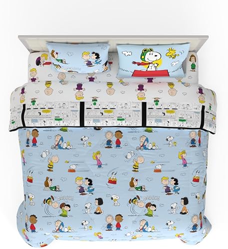 Franco Collectibles Peanuts - Juego de ropa de cama de 7 piezas con funda de edredón y sábanas supersuaves con funda, tamaño King, (producto 100 %