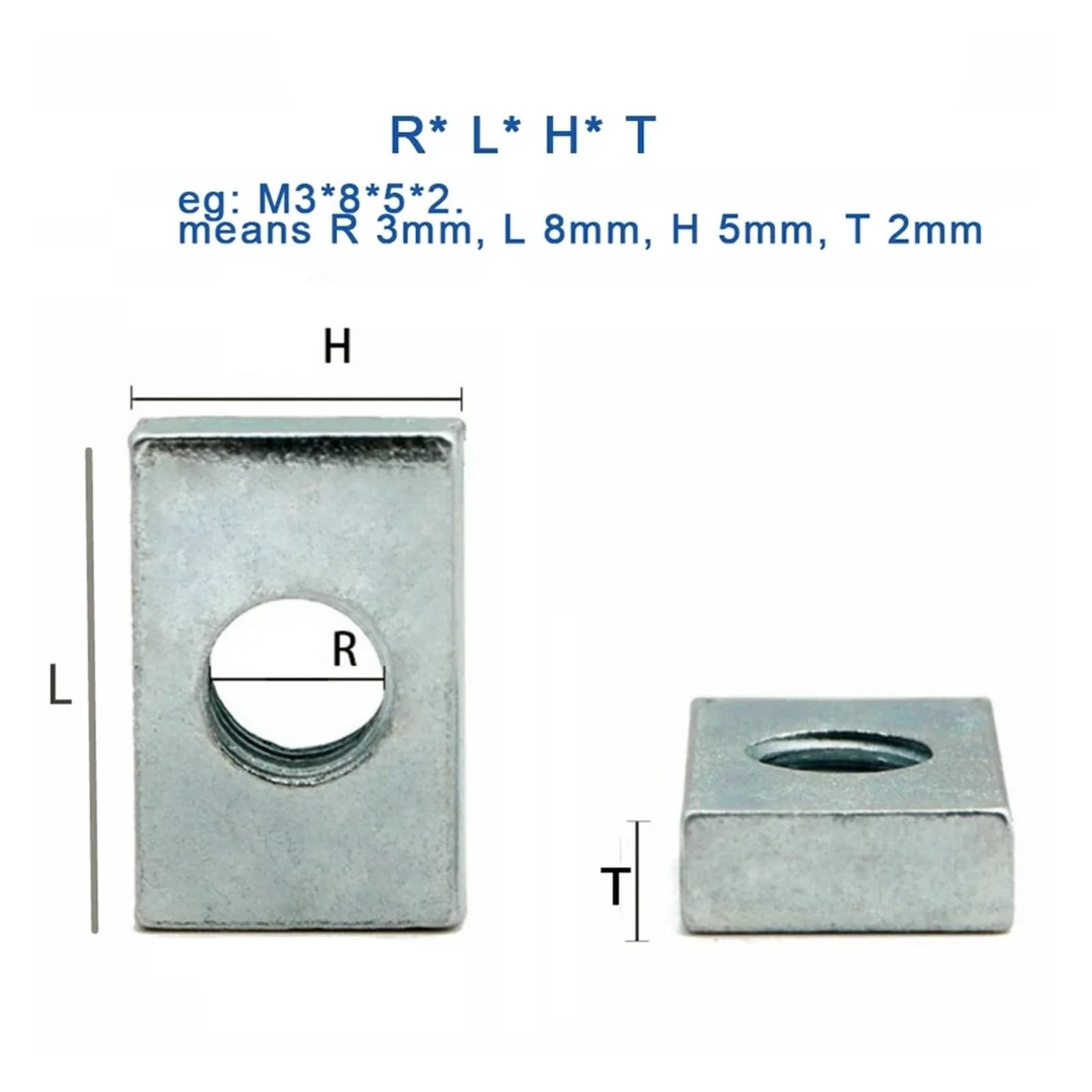Tuercas rectangulares de acero al carbono galvanizadas