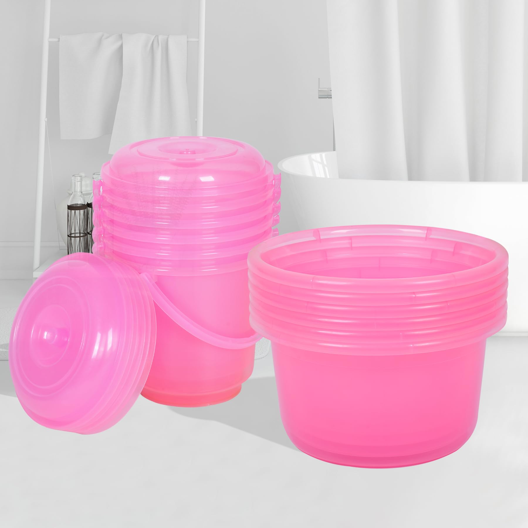 Kuber Industries Set of 12 Bathroom Combo Set | Bathroom Set | 6 Piece Tub-25 L & 6 Piece Bucket-13 L Bathing Set | Modern Bathroom Accessories Set | Transparent Pink