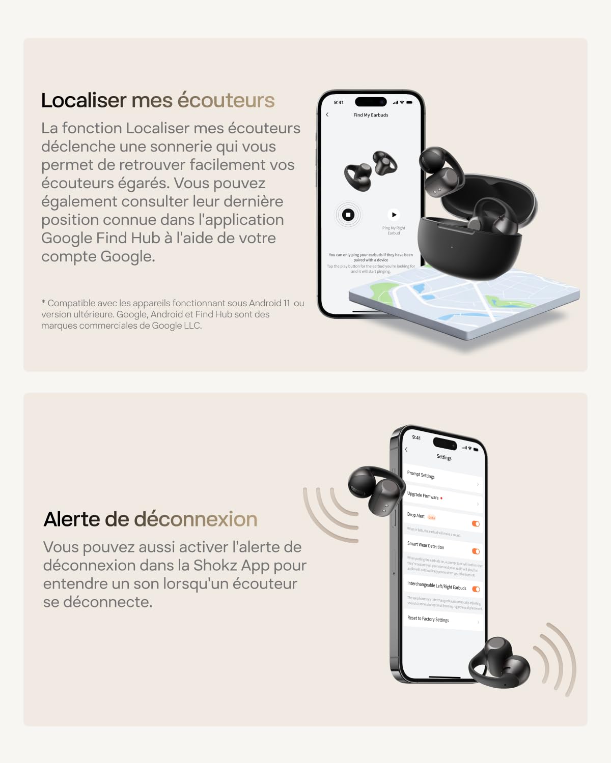 SHOKZ OpenDots 2 Écouteurs Clip-on à Oreilles Libres, Bluetooth 6.1, Dolby Audio, 40 h d'autonomie, Appels avec Réduction du Bruit par IA, Résistance IP57, Charge Rapide sans Fil, Noir