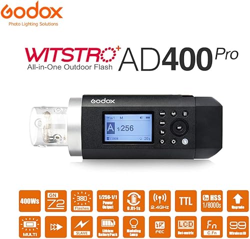 Vista 28 de Godox AD300Pro - Luz flash estroboscópica para exteriores, 2.4G inalámbrica 300 Ws TTL 1/8000s 320 veces flash de potencia completa, batería
