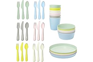 IKEA kid kitchen: Kalas Children's Pastel Colored Flatware & Plates