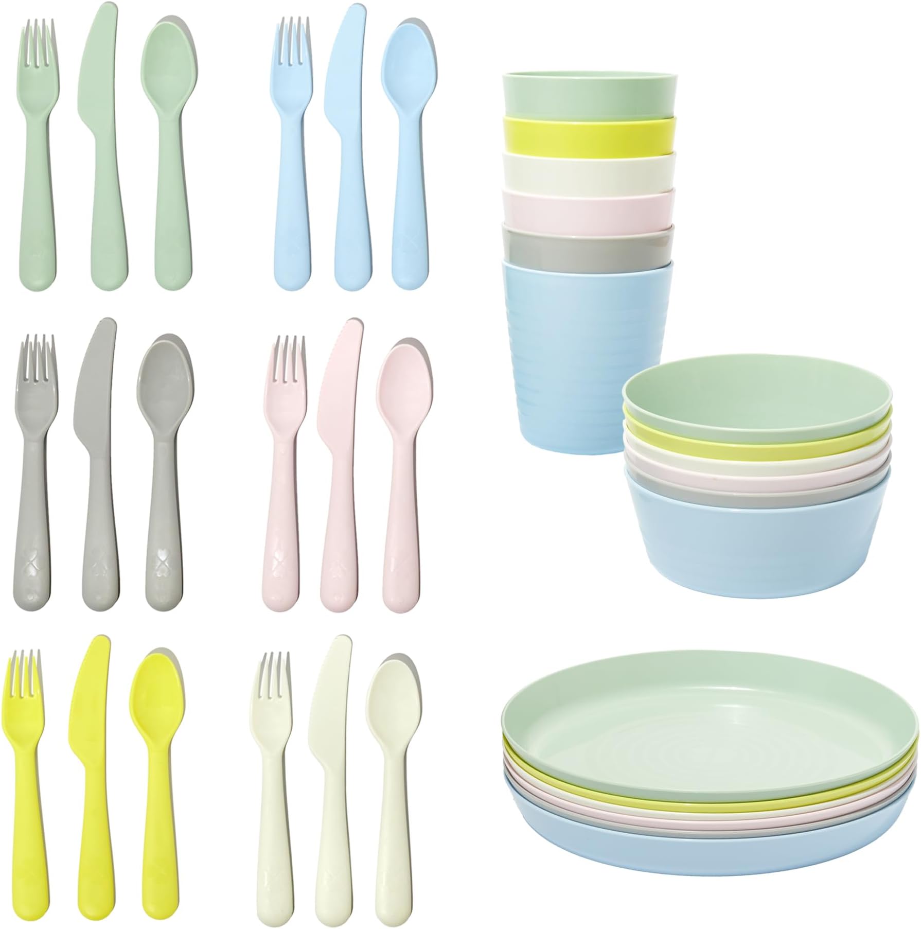 Kalas BPA Free Plastic Kids Tableware Set - Bowl, Plate, Cup and Cutlery - Pastel Colours