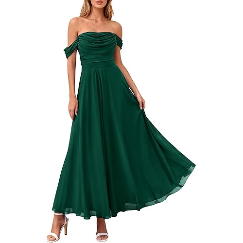 PRETTYGARDEN Womens Off Shoulder Maxi Summer Dresses 2026 Elegant Mesh Aline Swing Ruched Flowy Cocktail Wedding Guest Dress