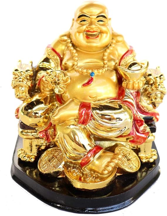 Golden Money Buddha Statue on Dragon Chair