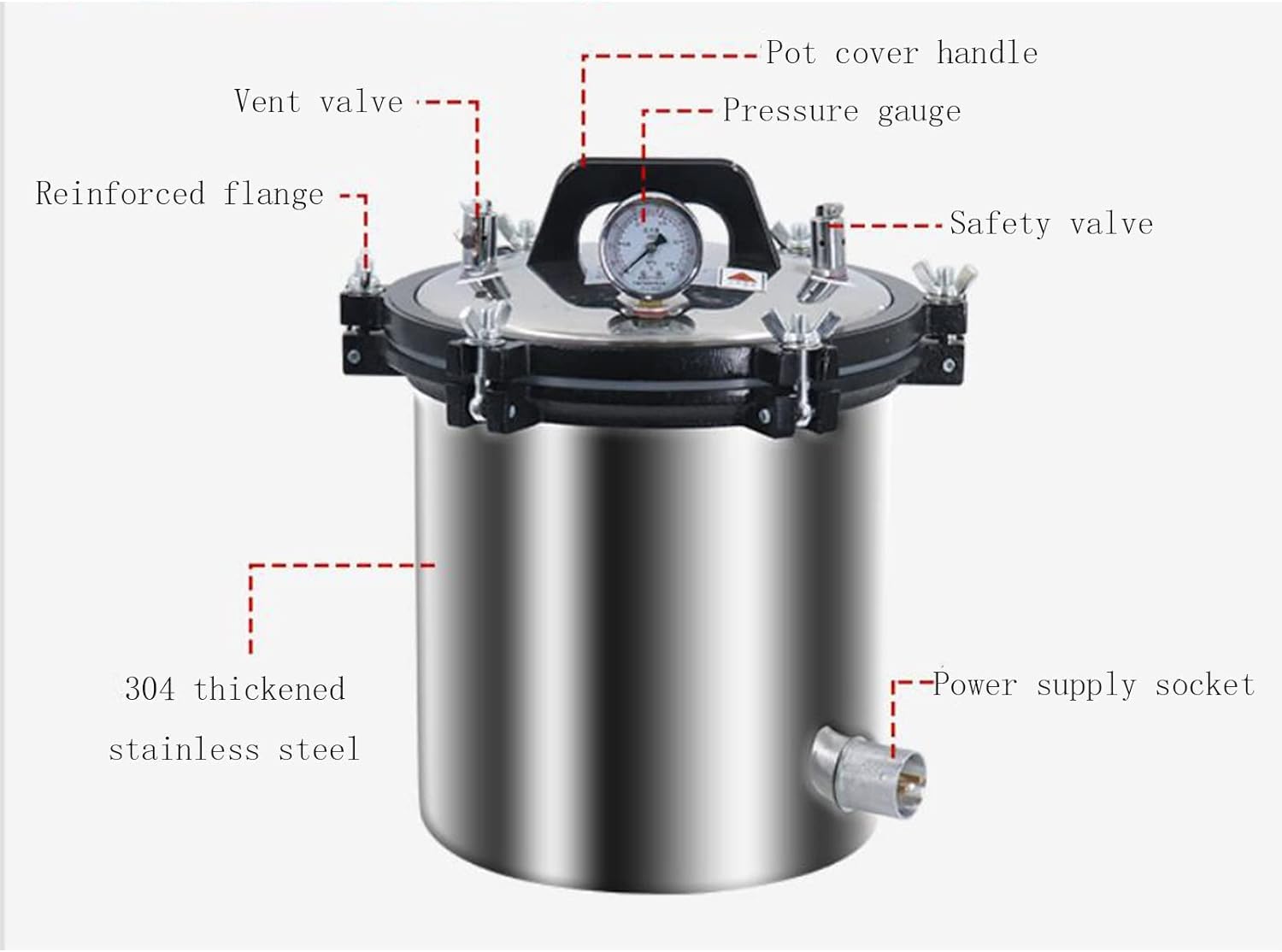 KEhtu Máquina Esterilizadora De Autoclave De Vapor a Presión Portátil De 24 litros, Tubo Vertical De Prevención De Quemaduras En Seco De Acero Inoxidable, Equipo De Autoclave De Laboratorio