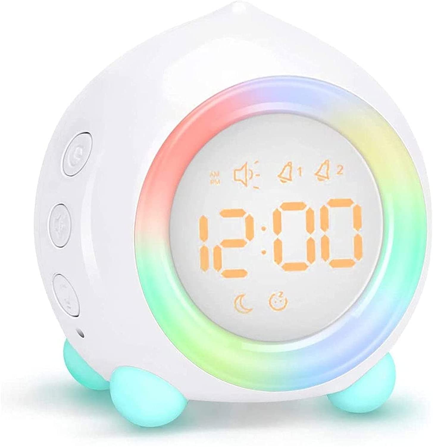 Kids Alarm Clock, Digital Alarm Clock with Rechargeable Lithium Battery, 7 Color Changing Night Light, Snooze, Touch Control, Children's Sleep Trainer, Digital Clock for Boys and Girls (B)