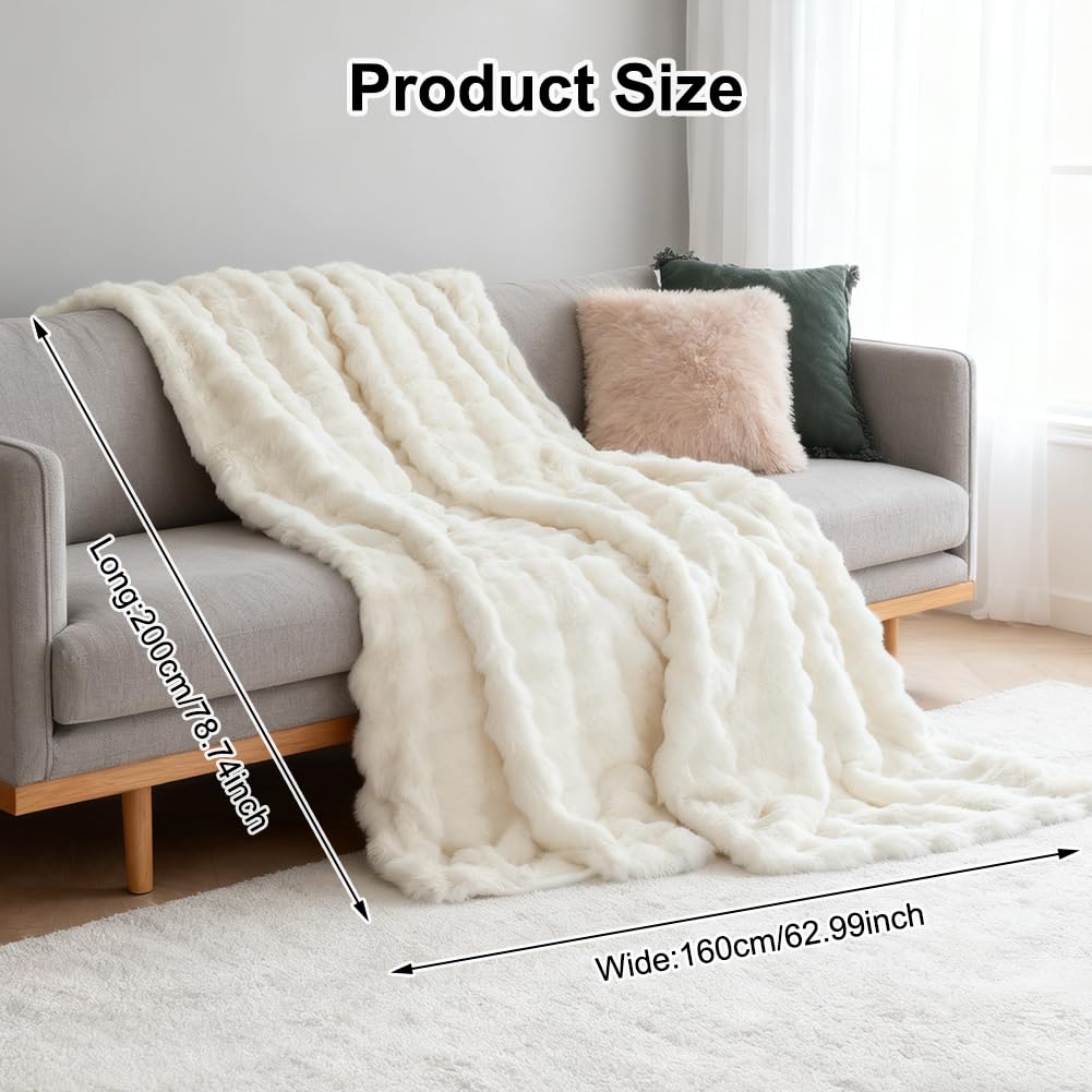 Couverture 160x200 cm, Epaisse Plaid Lapin en Peluche Super Douce et Duveteux, Polyvalente Plaid Polaire Chaude et Confortable,G - Maison