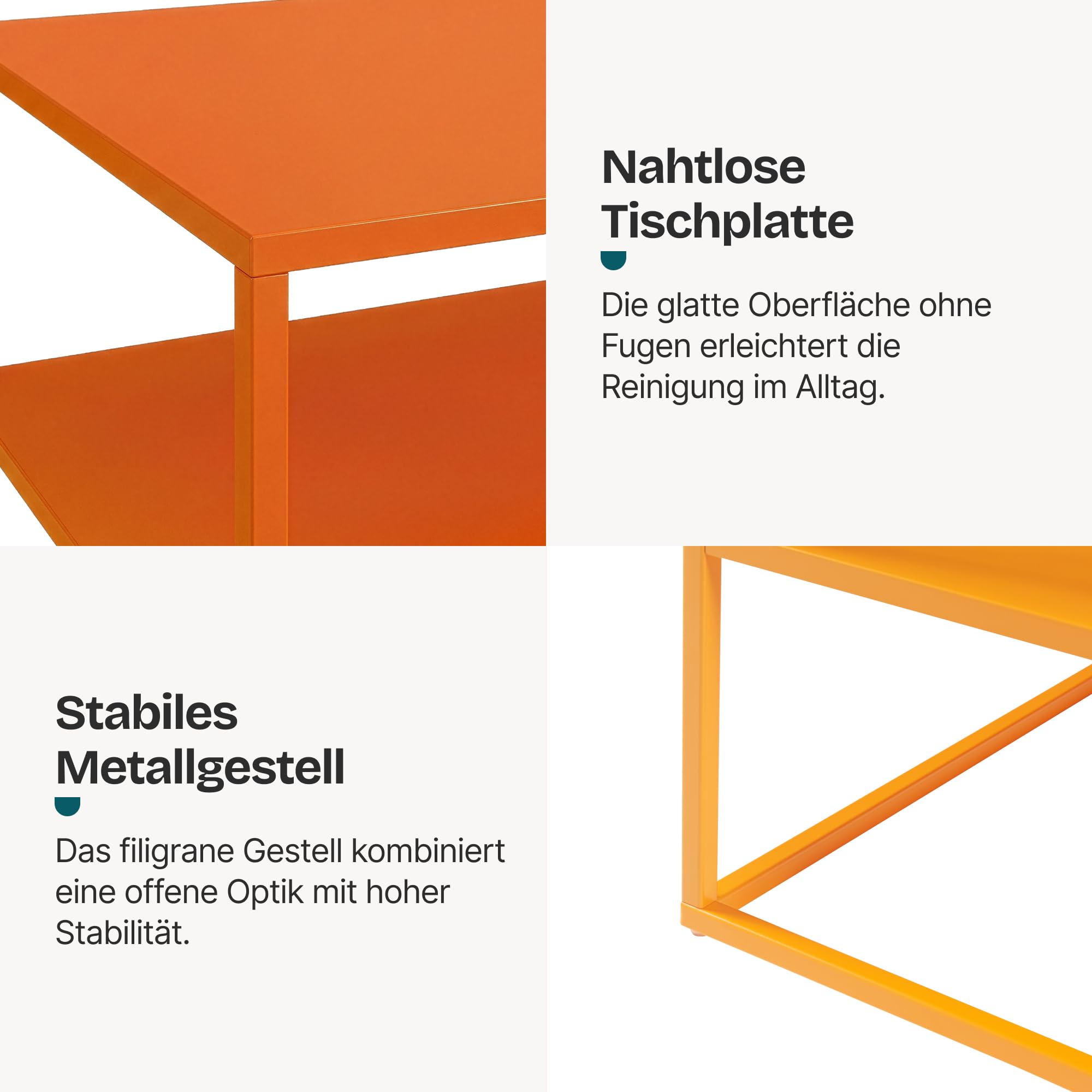 [en.casa] Couchtisch Solund Beistelltisch Metall Orange Wohnzimmertisch mit Stauraum 90 x 60 x 45 cm Sofatisch rechteckig Kaffeetisch