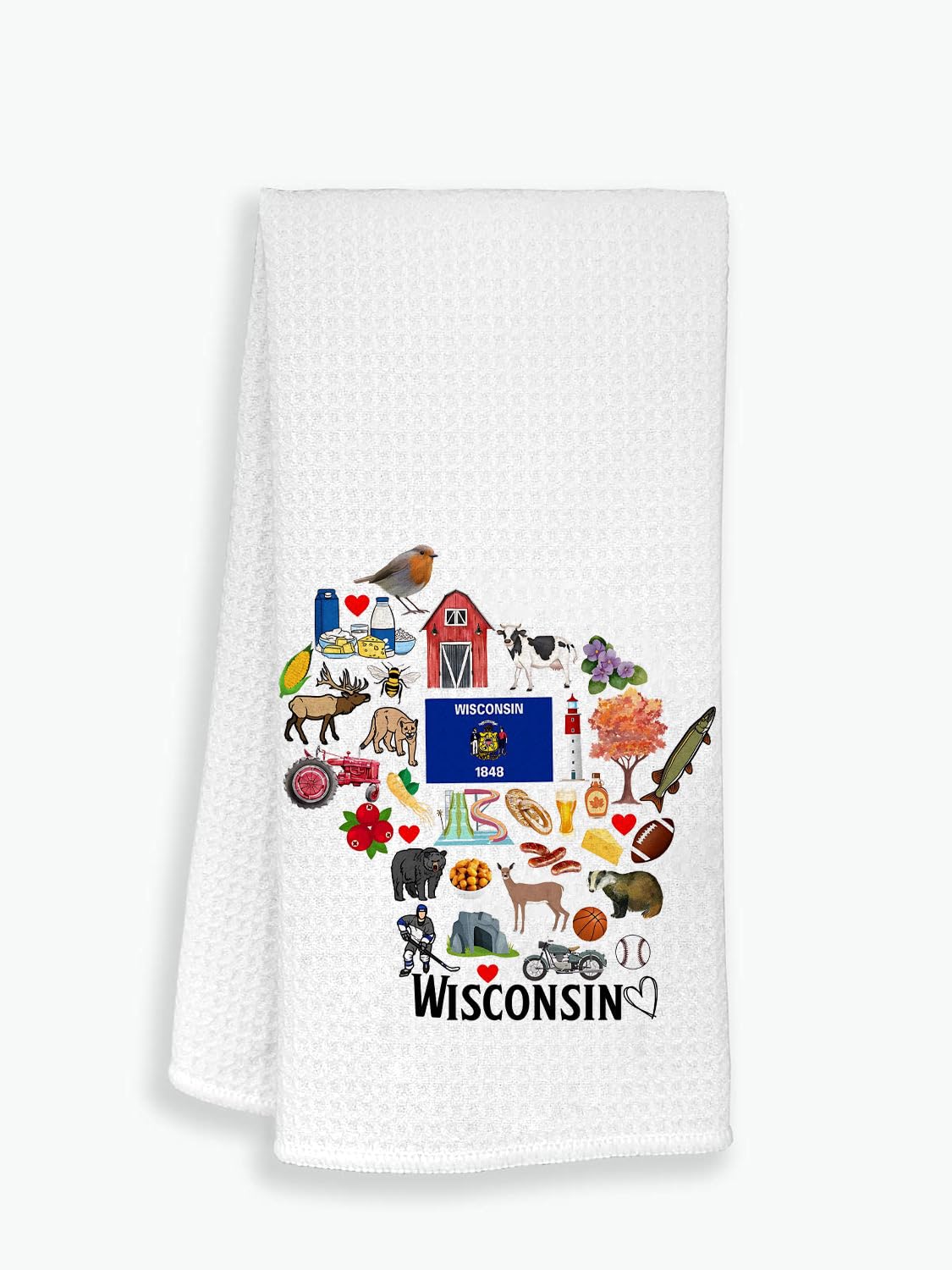 Wisconsin State Map Kitchen Towel, U.S. State Souvenir Tea Towel, Multi-Purpose Towel, Soft & Absorbent Kitchen Towel, Towel for Wisconsin Lovers, Travel Wisconsin Souvenir