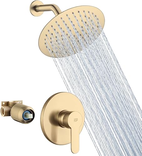 POP SANITARYWARE Juego de grifo de ducha dorado cepillado, mezclador de lluvia, accesorio de ducha montado en la pared, sistema de cabezal de ducha