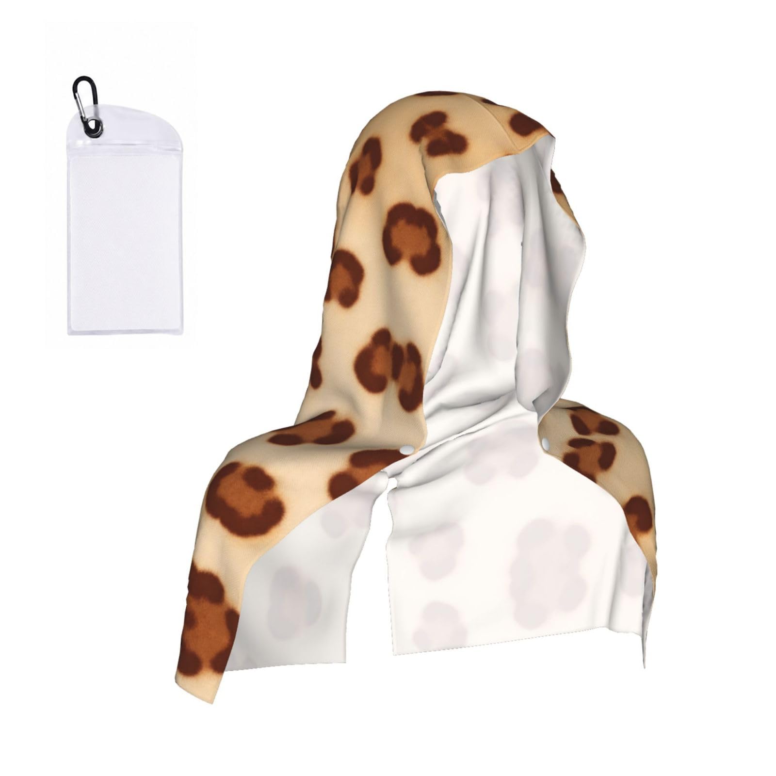 CNTDBU Soft Leopard Spot Cooling Towel Hooded-Instant Chill Neck Cover for Sports, UV Cooling Rag for Running Gym