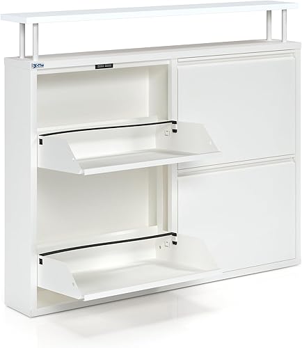 Vista 26 de Gabinete de zapatos de metal de 5 niveles con tapa, organizador de almacenamiento de zapatos duradero para entrada, armario de estante de zapatos