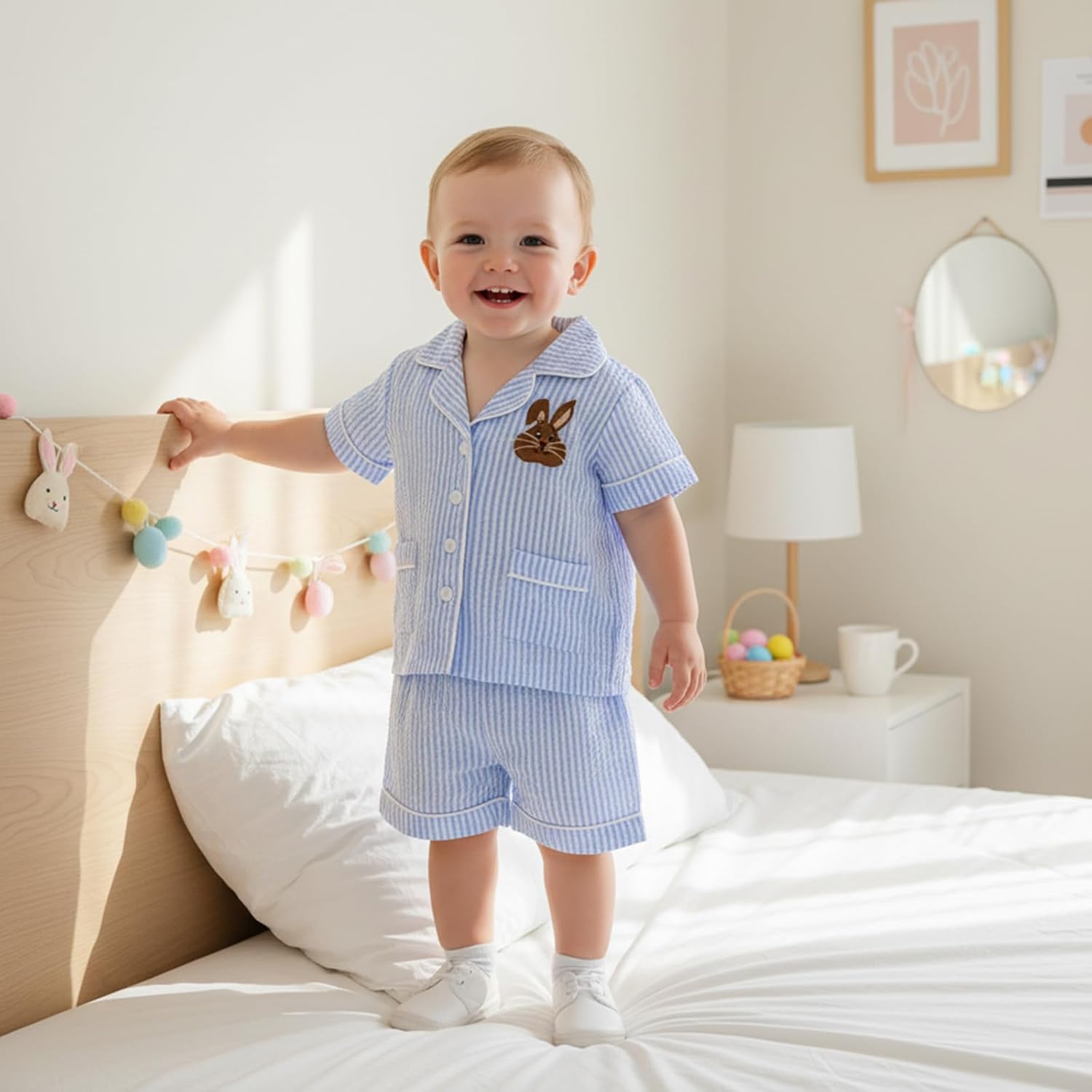 Toddler Baby Girl Boy 4th of July Pajamas Flag Stripe Print Lapel Button Shirt Shorts Kids Summer Nightgown Outfits
