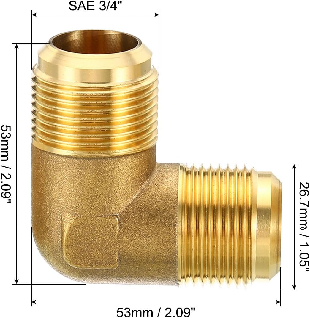 PATIKIL 3/4" x 3/4" Brass Pipe Fitting, Flare 90 Degree Elbow Tube Fitting Pipe Adapter Connector with Nut for Air Conditioner Refrigeration Plumbing