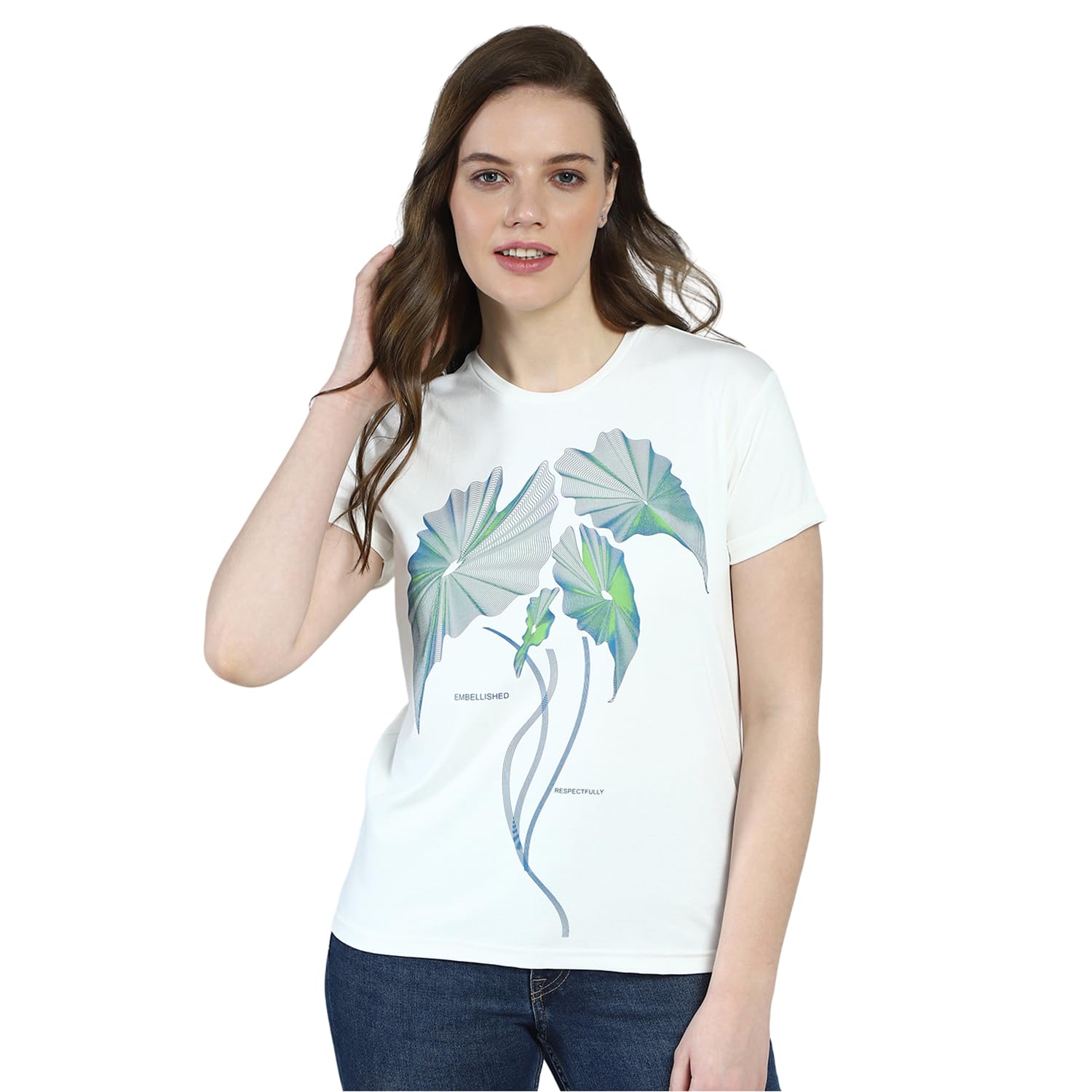 monte carlo Women's Printed Round Neck Top | Half Sleeve Casual Wear | Stylish & Comfortable | Everyday Top Wear for Women-picture-46