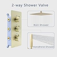 Vista 3 de El control de volumen de la válvula de latón termostático de ducha de 2 funciones puede funcionar al mismo tiempo: 3 pomos redondos, válvula de Oro