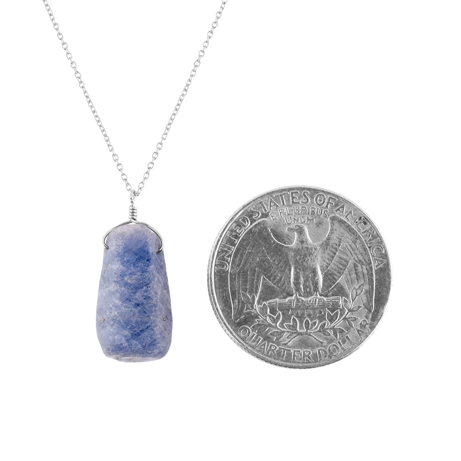 InfinityGemsArtRaw Blue Sapphire Pendant, Rough Crystal, Dainty Gemstone, Handmade Necklace Jewelry for Women, Birthstone, Healing Crystals, 925 Sterling Silver Chain 18 inch