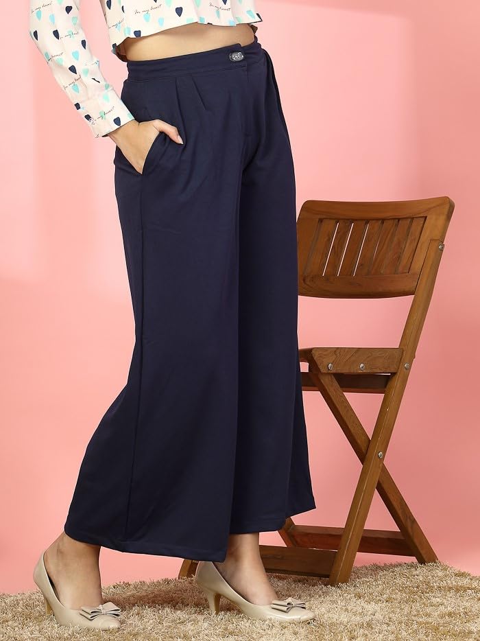Image of FYLTR Women's Stretchable High Waist Wide-Leg Front Pleated Formal Trouser