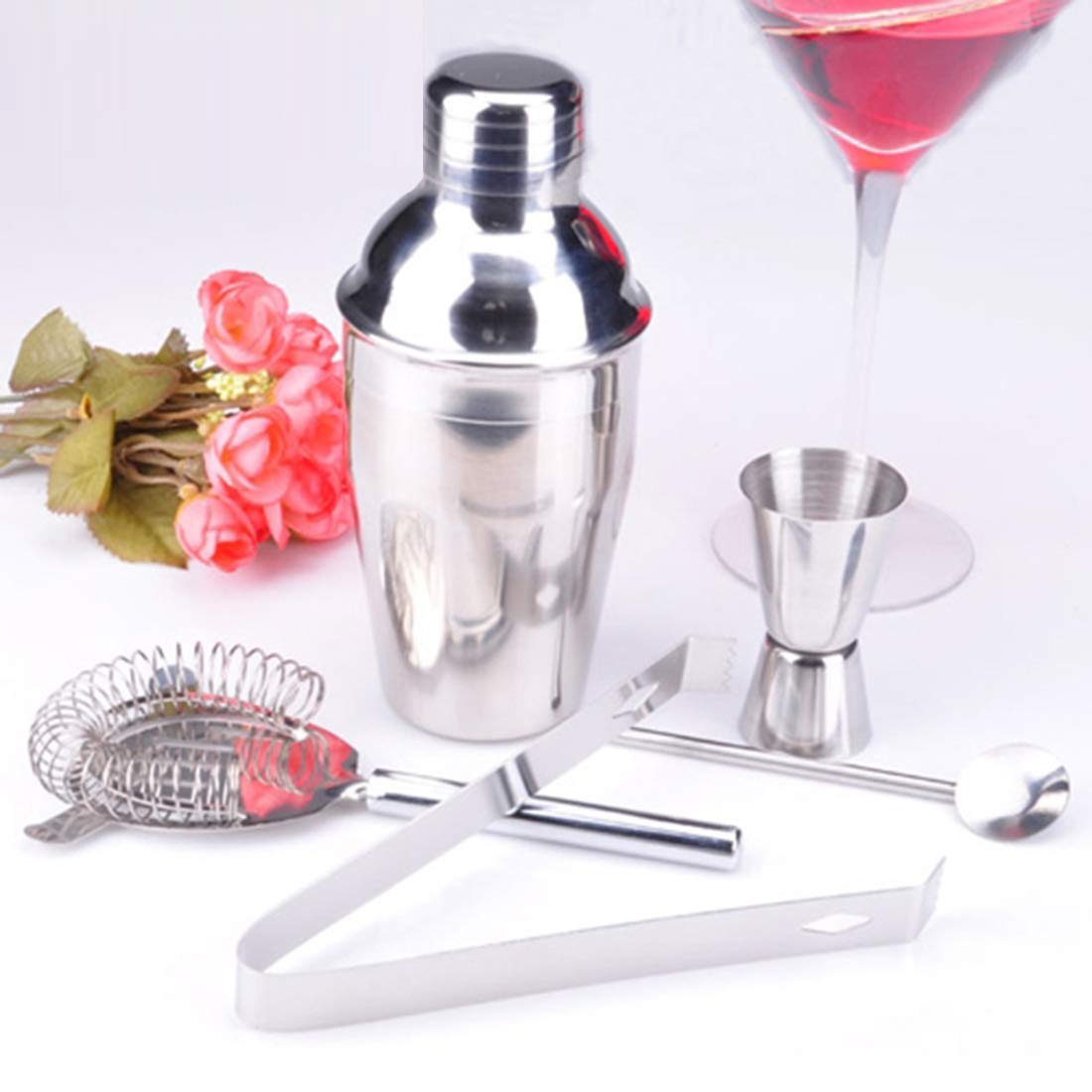 Gadgets de Cocina Kit de coctelera de Acero Inoxidable clásico 5 en 1, Capacidad: 550 ml (agitador Jigger colador Pipa de Hielo Pipa de agitador)