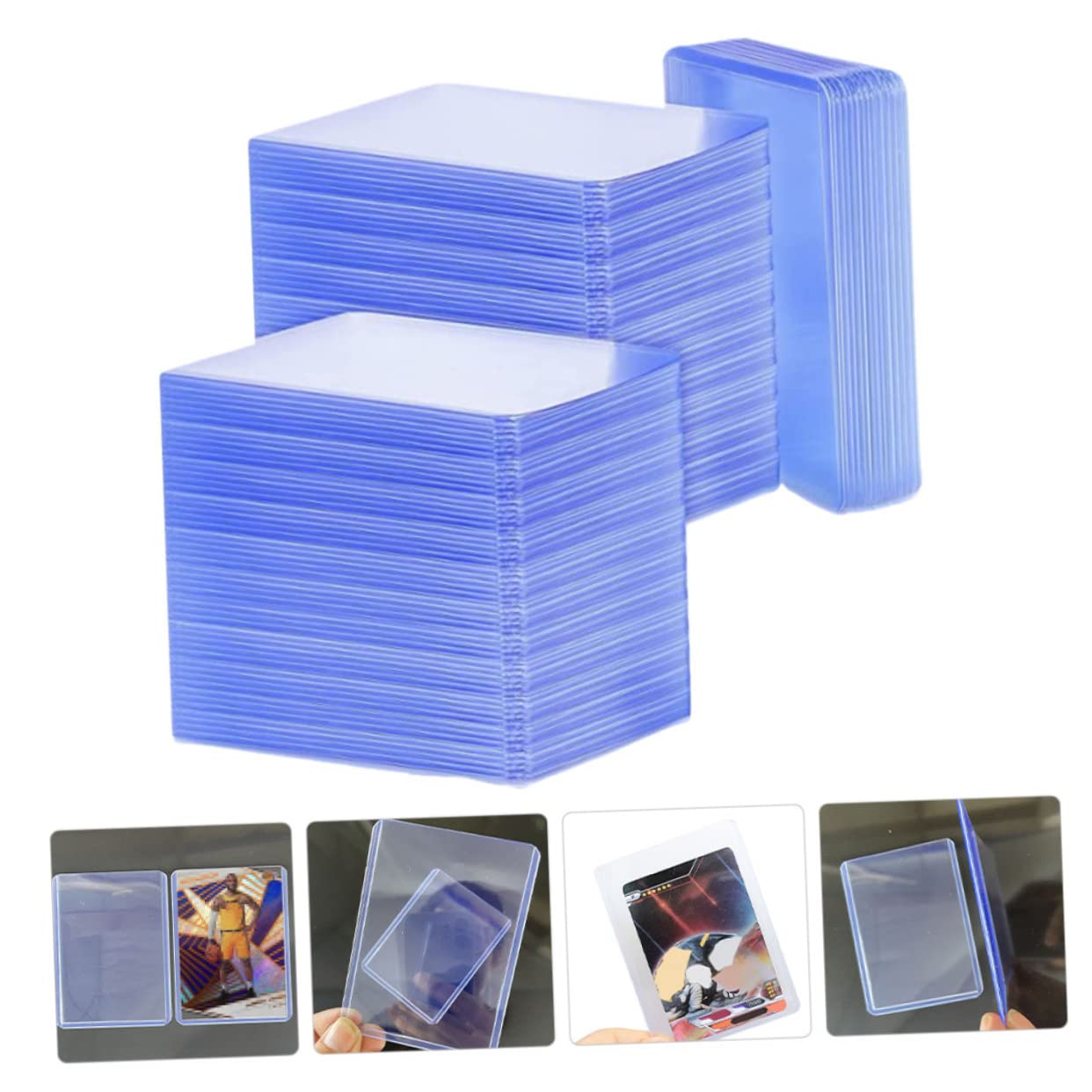 Bustine Protettive Carte 100 Pezzi Pvc Blu per Collezione | Design Calcio Trasparente, Apertura Superiore, Leggere e Resistenti All’usura per Giochi