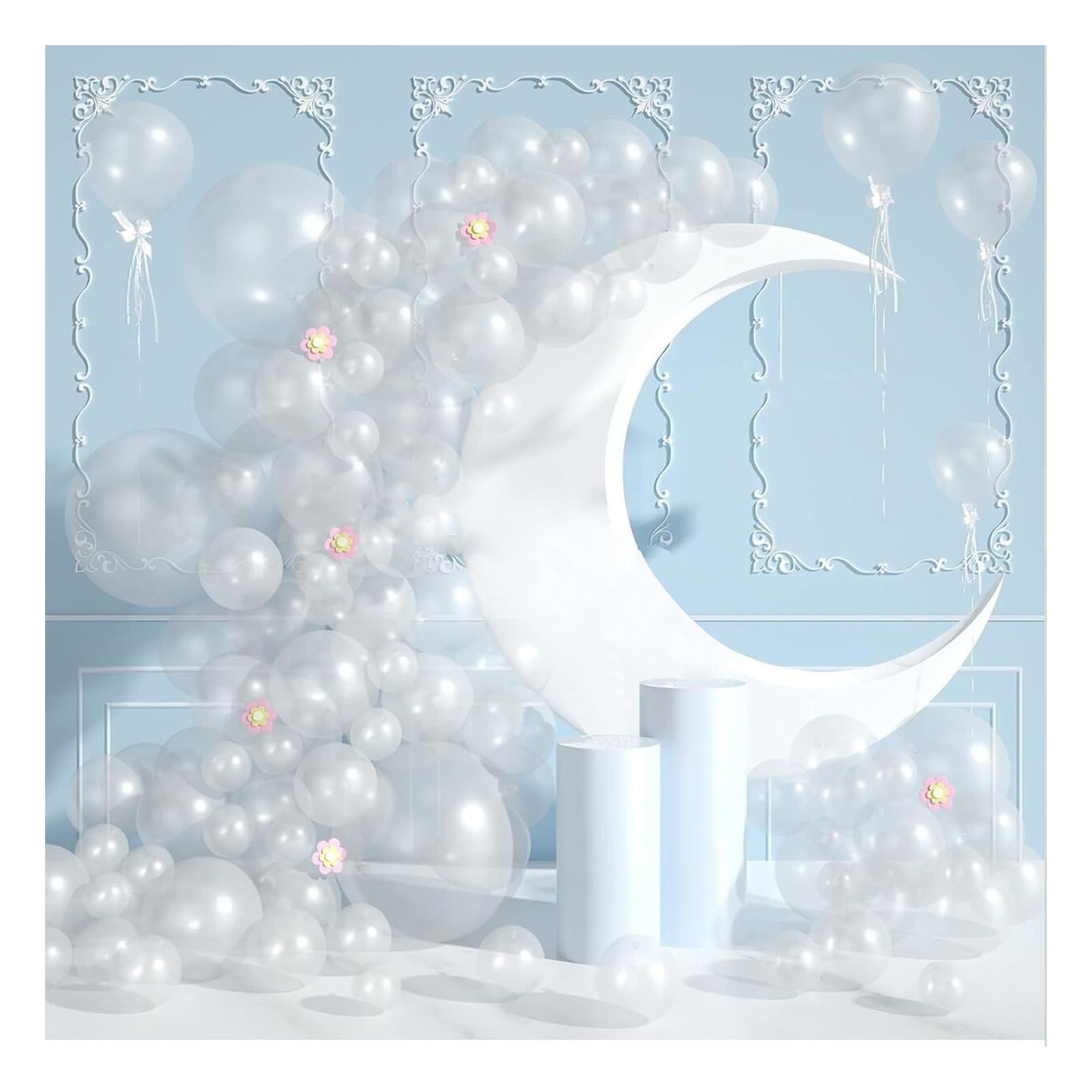 Pfylinqo100pcs Clear Latex Bubble Party Balloons, 18, 12, 10, 5 Inch Different Sizes Quality Transparent Balloons Garland Arch Kit for Birthday Wedding Anniversary Baby Shower Party Decoration