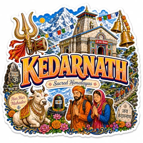 Image of Zesta Wooden Fridge Magnets Set | Refrigerator Decor Magnets for Kitchen | India Souvenir Fridge Magnet Collection | Wooden Magnet for Fridge Door Decoration (Kedarnath)