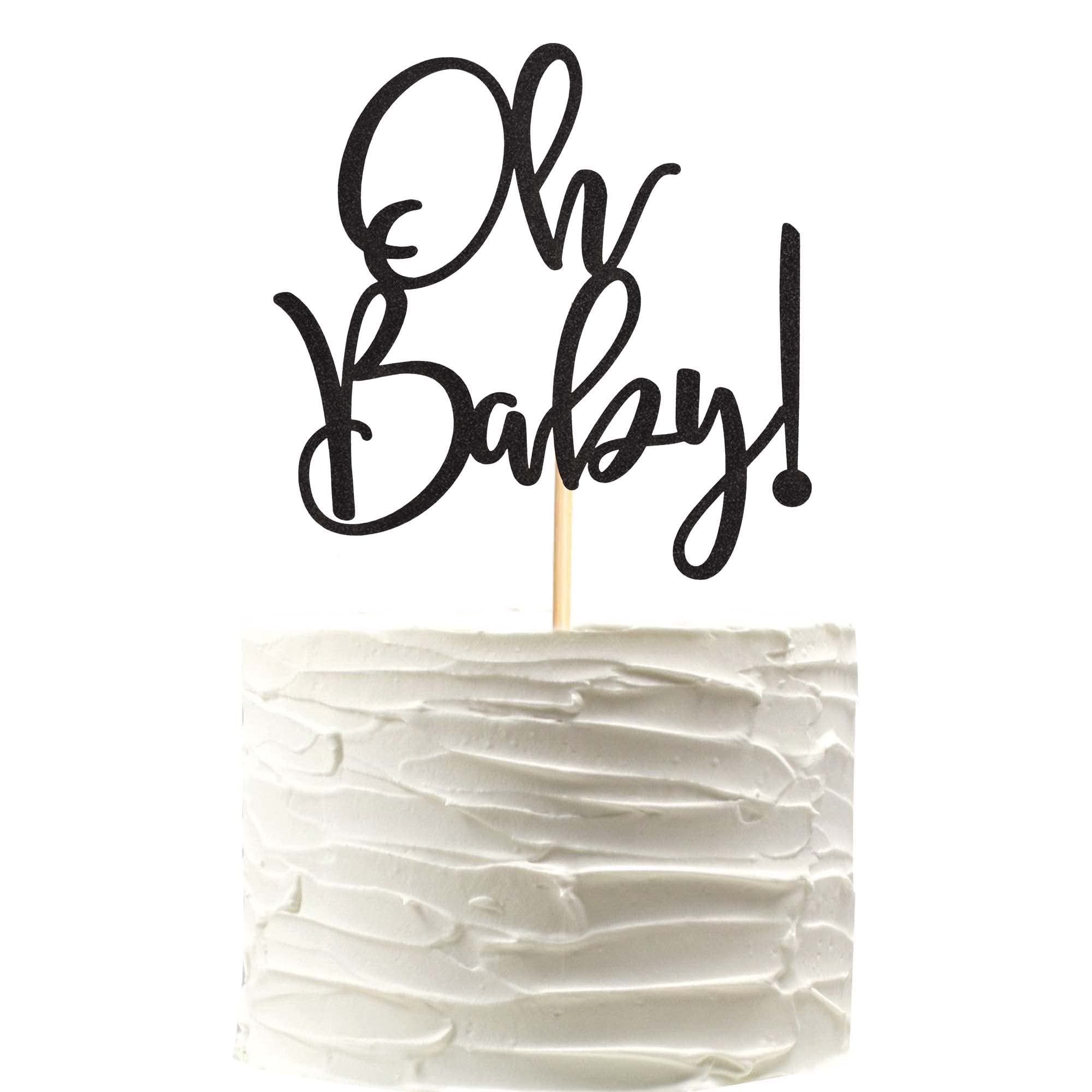 Arthsdite Oh Baby Cake Toppers Baby Shower Cake Picks for Celebrating Baby Shower Kids Birthday Party Decoration Supplies - Black Glitter