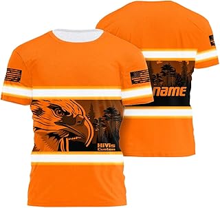 HiVis Custom HI-GLE Orange Eagle USA Flag High Visibility Shirt Men Women Custom Name Class 3 Reflective Tape Safety Workwear for Workers, Patriotic, Operator, Truckers-3XL