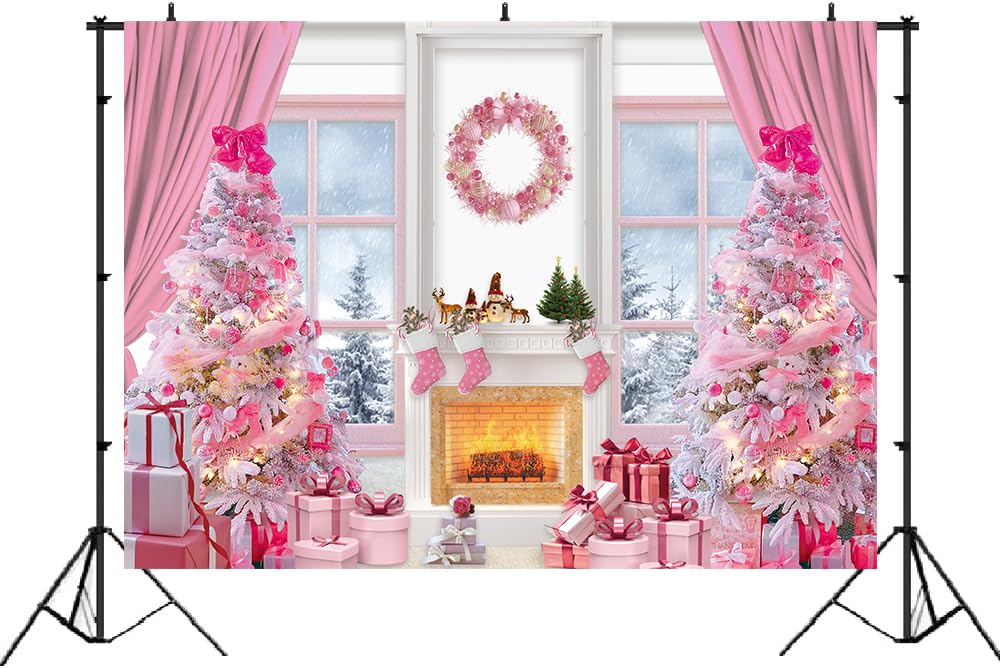 Amazon.com : Masxkle 7x5ft Pink Christmas Backdrop Winter Snow