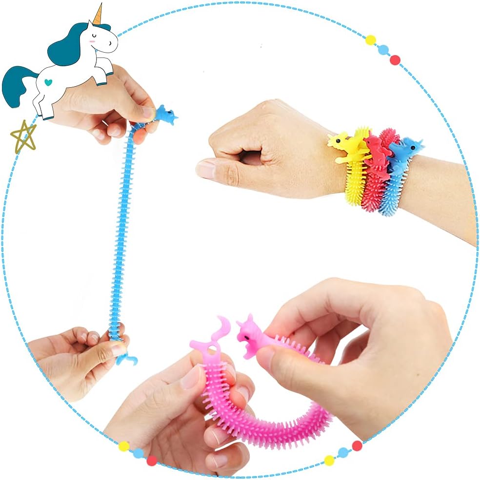 AMOR PRESENT Stretchy String Fidget Toys, 12PCS Sensory Fidget Worm Stretch Toys for Kids Toddlers Adults with ADD ADHD Fidget Toys Bulk