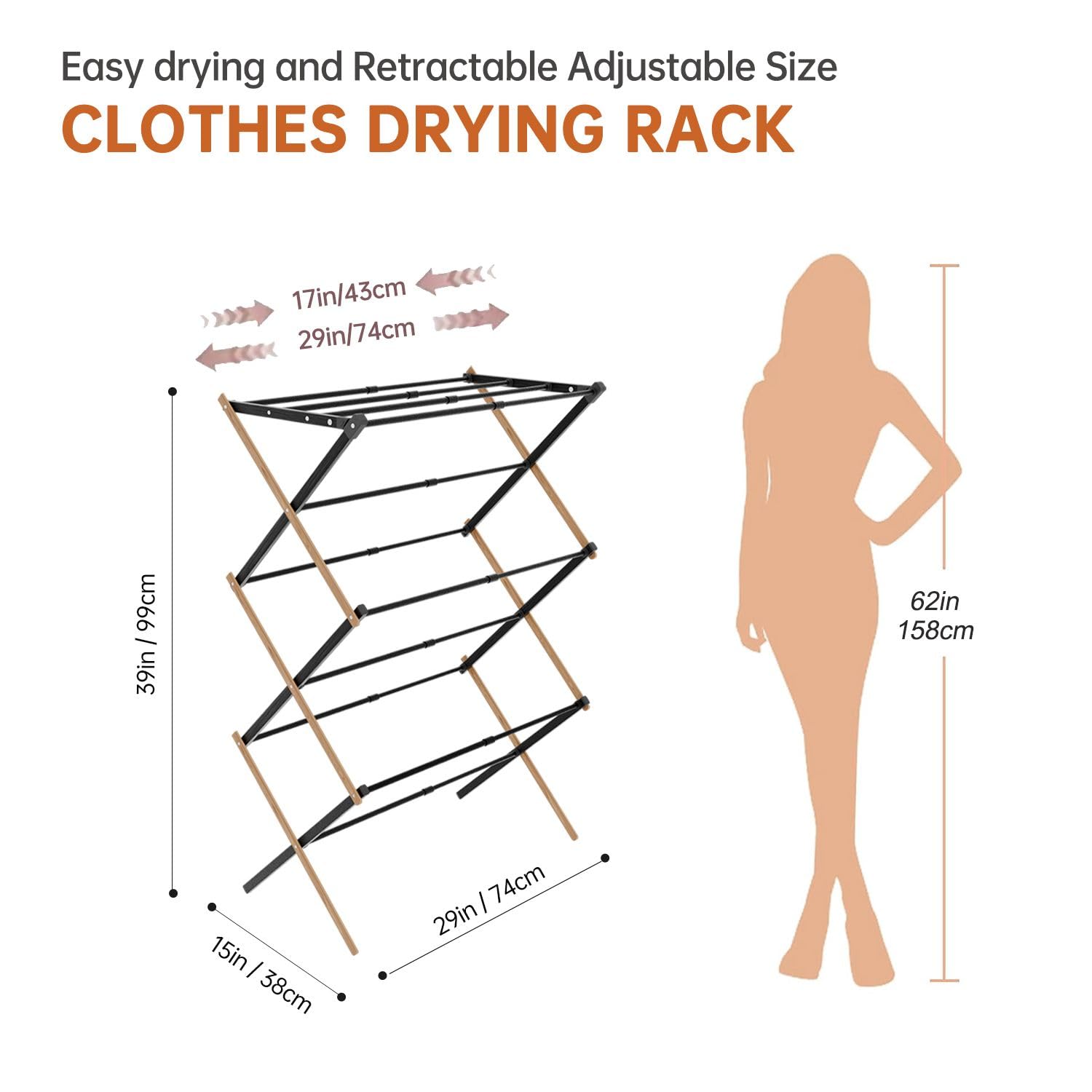 Expandable Laundry Drying Rack, for Dormitory, Apartment, Bedroom, Guest Room(29.14