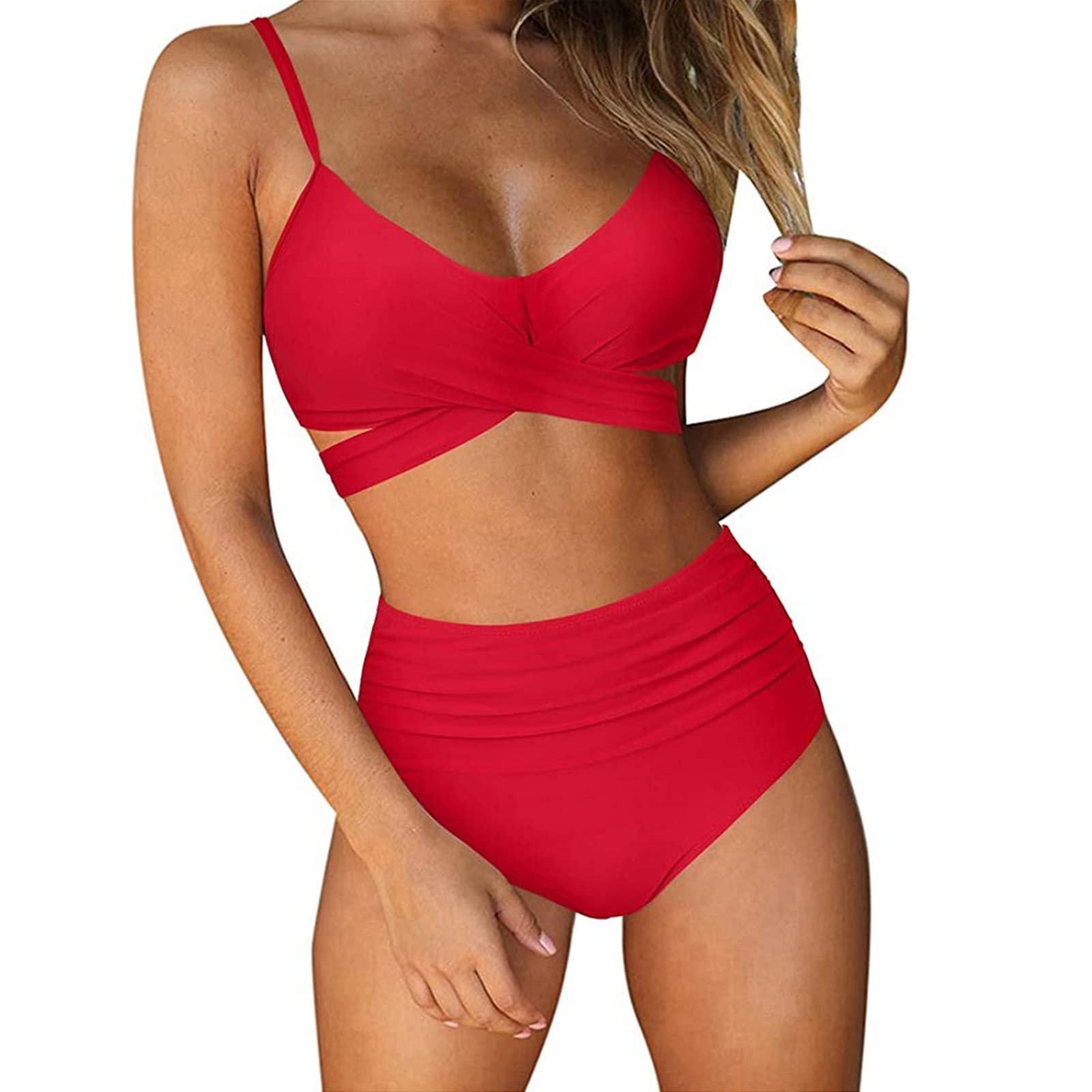 Jarseila Traje de Baño de Mujer 2 Piezas Crossover Conjuntos de Bikinis Mujer con Relleno Push Up Tops Bikini Cintura Alta Ropa de Baño 2024