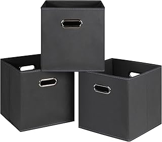 Fabric Cubes Storage Containers ,Foldable Storage Bins Cubes Organizer Baskets with Dual Handles for Shelf Closet Set of 3,(Grey)