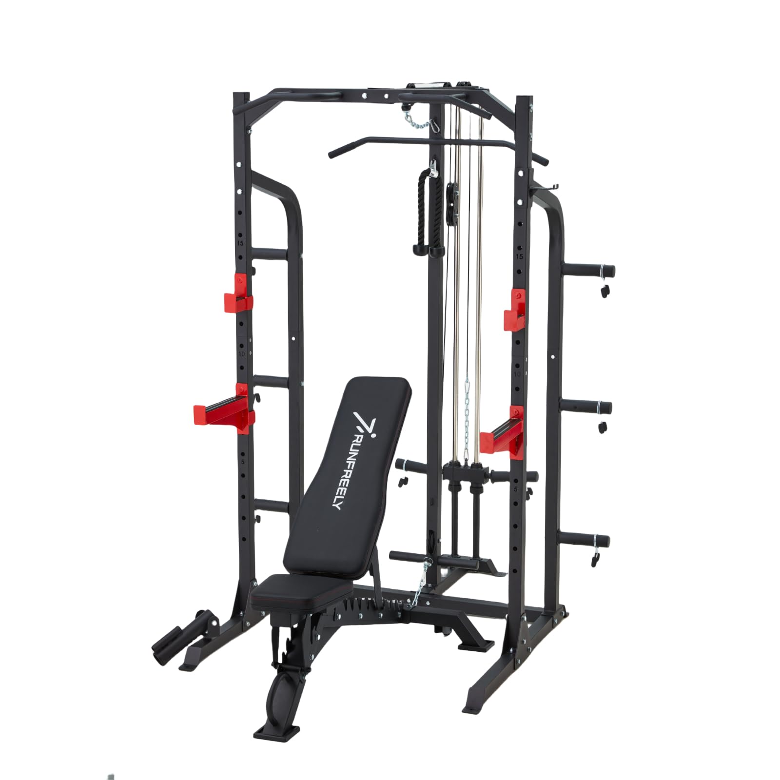 Power Rack Squat Rack with Pulley System, 1000LBS Power Cage Half Rack with Pull Up Bar,Safety Bar and Landmine,Gym Rack for Weight Lifting, Bench Press and Squat, with Weight Bench