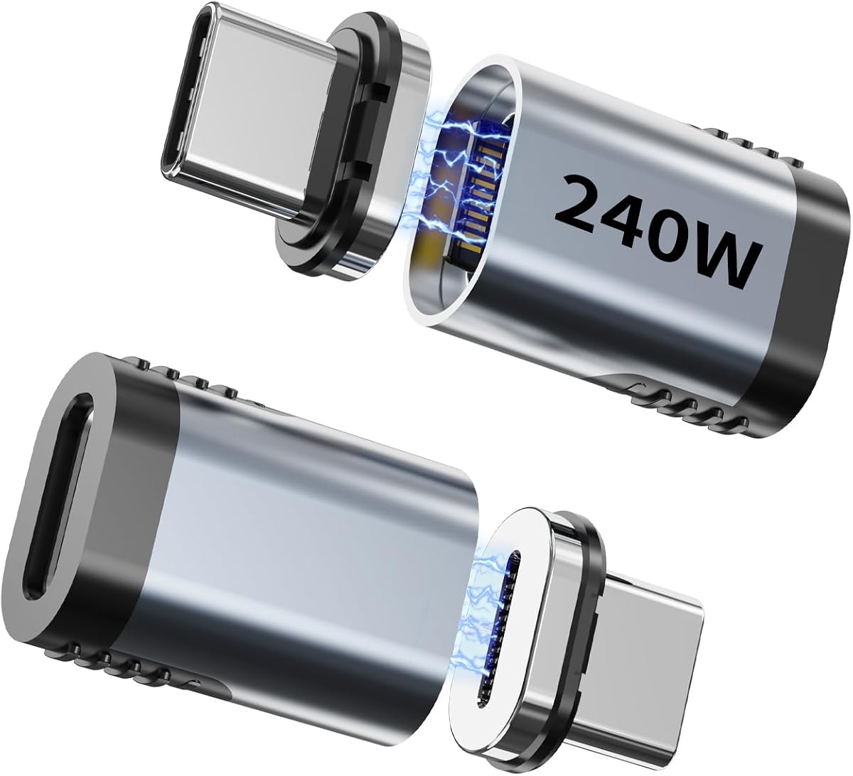 240W USB4 90° Magnetic USB-C Adapter 2-Pack 24Pin for Mac/PC | Secure magnetic hold, 40Gbps 8K 60Hz, Thunderbolt 3/4, Steam Deck, PS5, protects port from wear