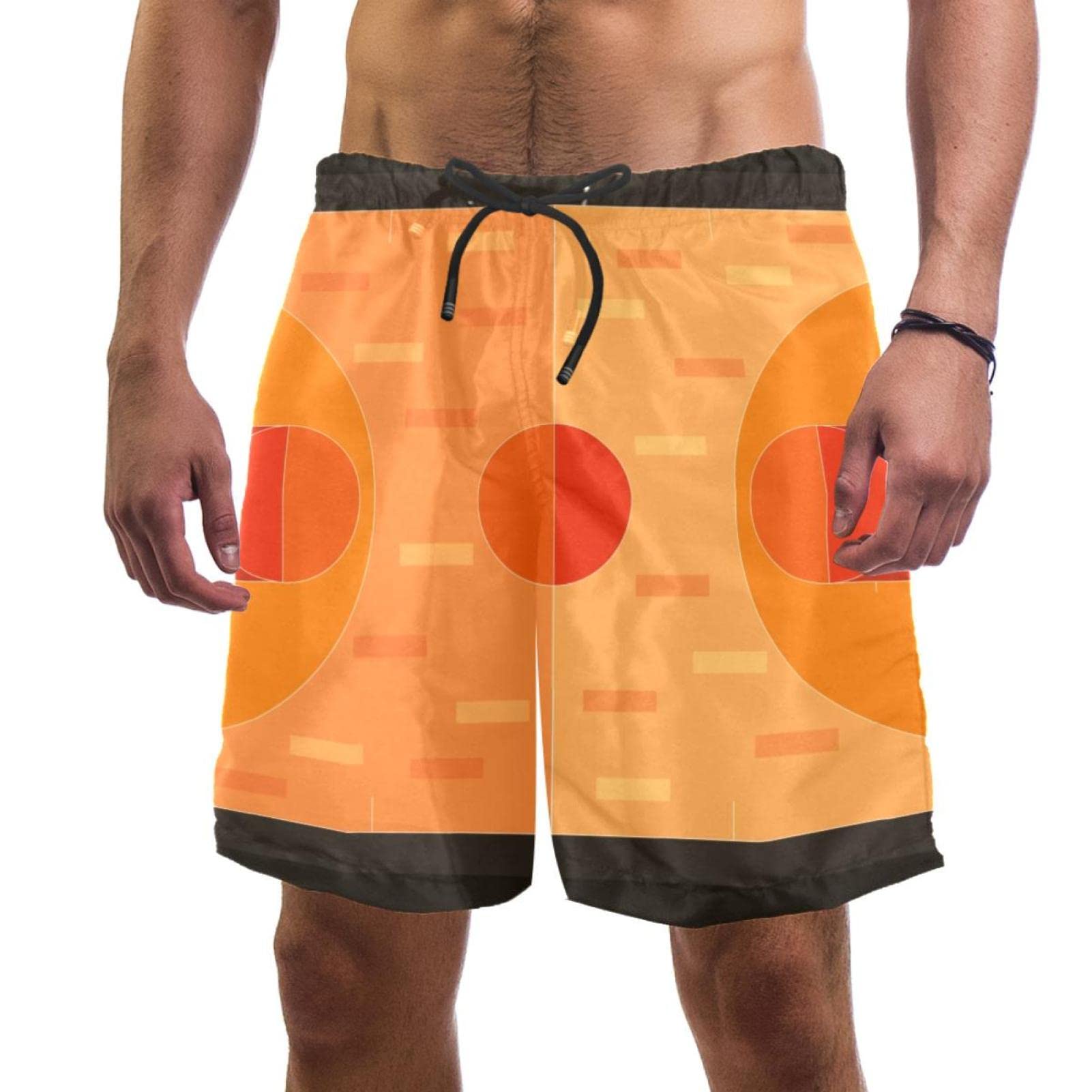 SOLJEOP Basketball Court Flat Swim Trunks Elastic Swimsuit Board Shorts Beach Shorts with Pockets for Men