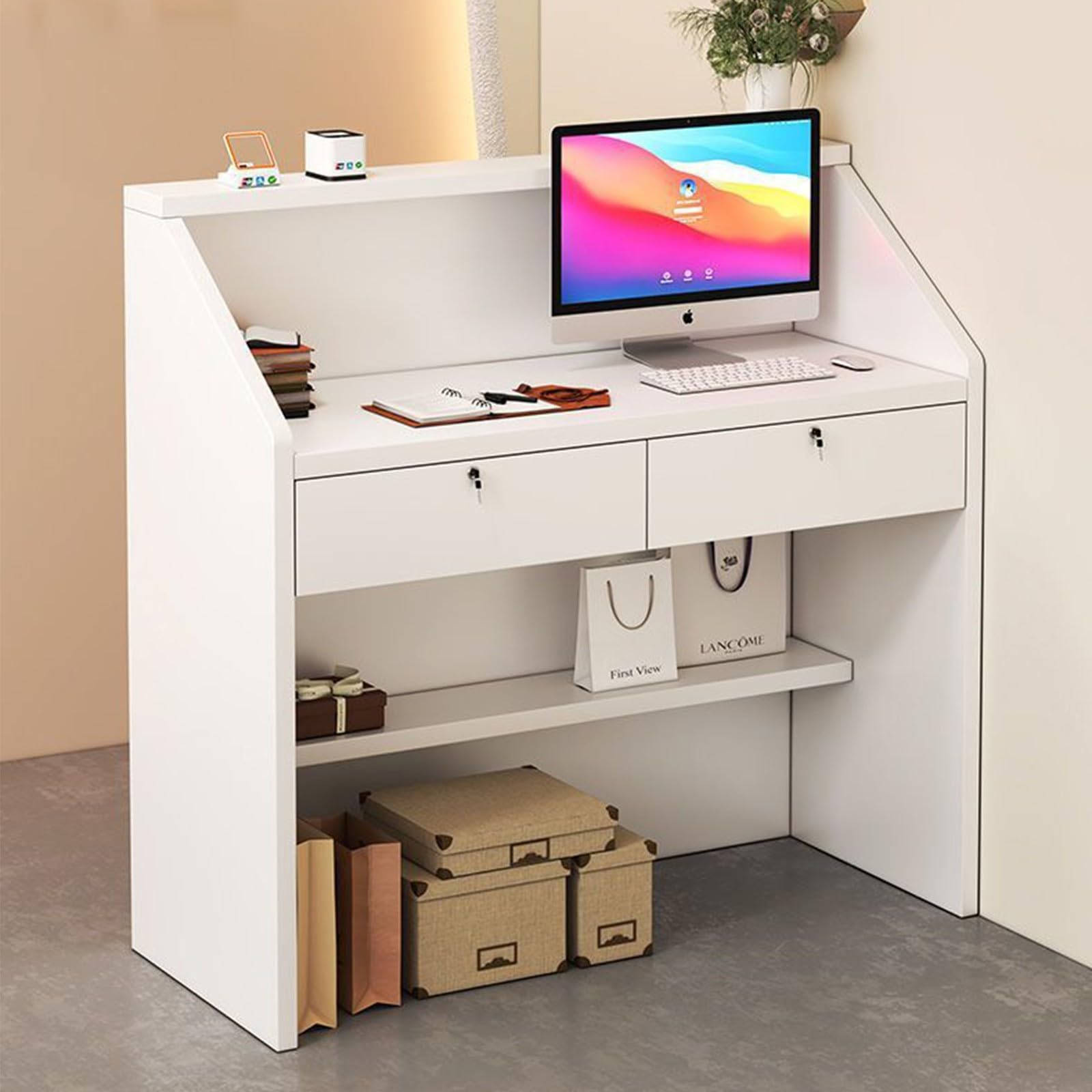Mostrador de recepción, Mostrador de recepción moderno y hermoso, Mostrador de tienda Mostrador minorista para pagar con cajones para pagar Vestíbulo de salón de belleza white,60 * 34 * 92cm