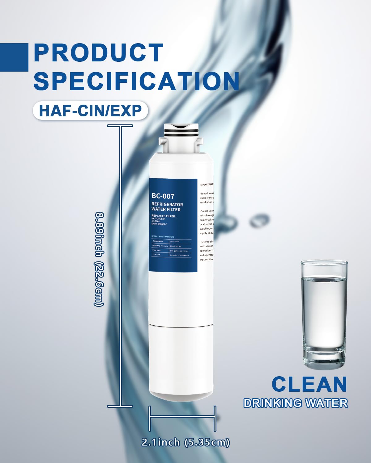 Filtro dell'acqua di ricambio per HAF-CIN/EXP, confezione da 3 | Compatibile con DA29-00020A RF28HMEDBSR RF28HFEDBSR RF4287HARS RF4267HARS HDX FMS-2 46-9101 RWF0700A