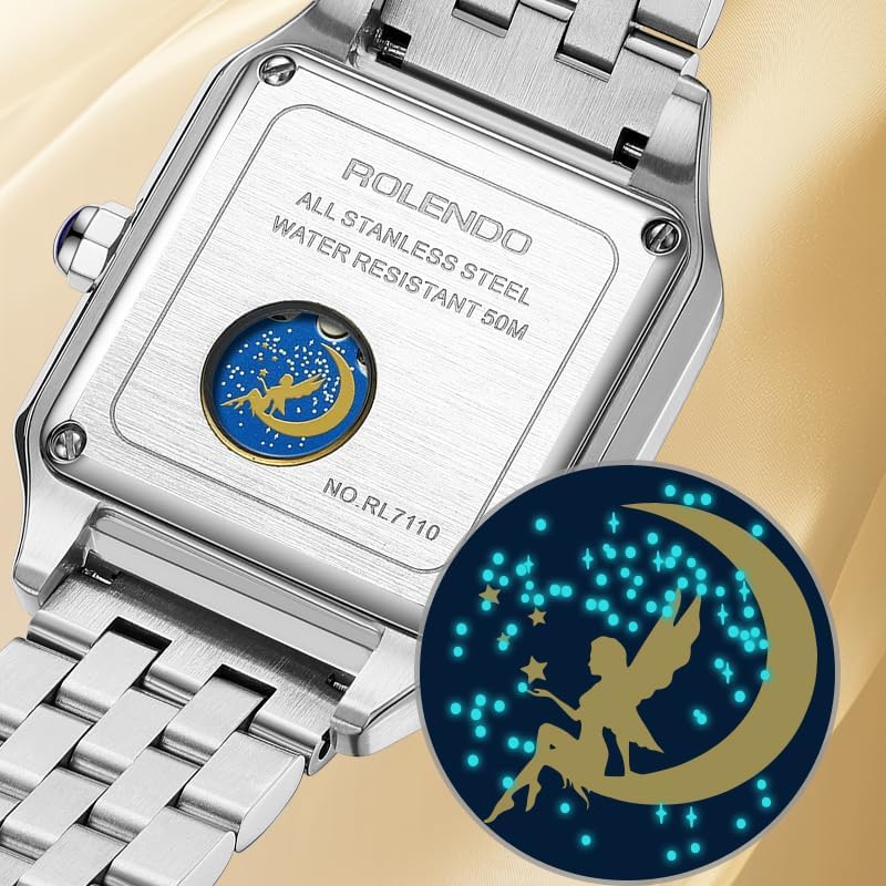 Automatic Watch for Women, Luxury Square Watch, Roman Numerals, 33mm Ladies Watch Elegant, Stainless Steel Bracelet, Diamond Wrist Watches for Work Dress, Gift for Her - Image 2