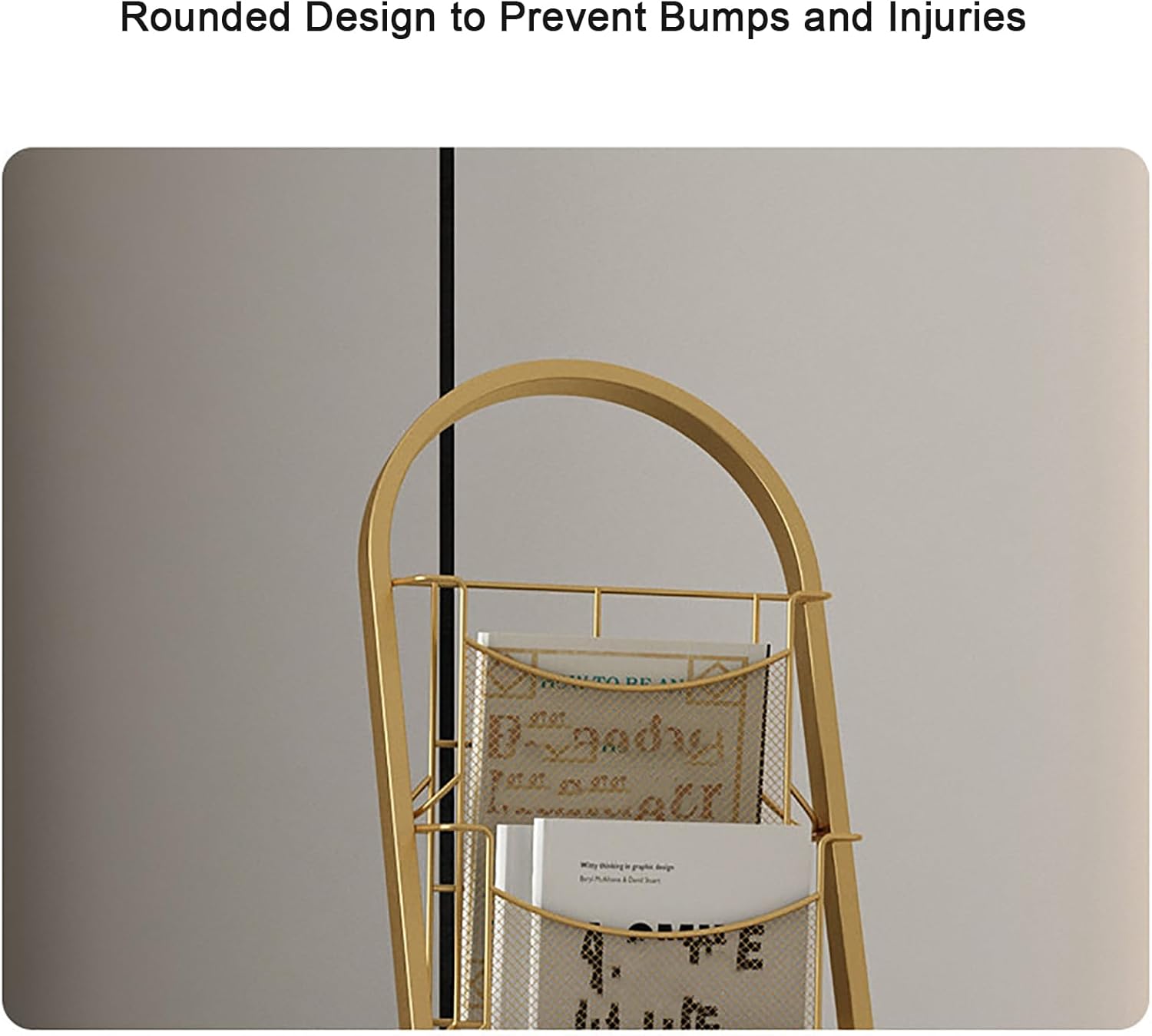 Metal Brochure Display Rack, 4 Tier Floor Organizer for Newspapers, Catalogs and Flyers, Freestanding Literature Stand for Requiring Information Display gold