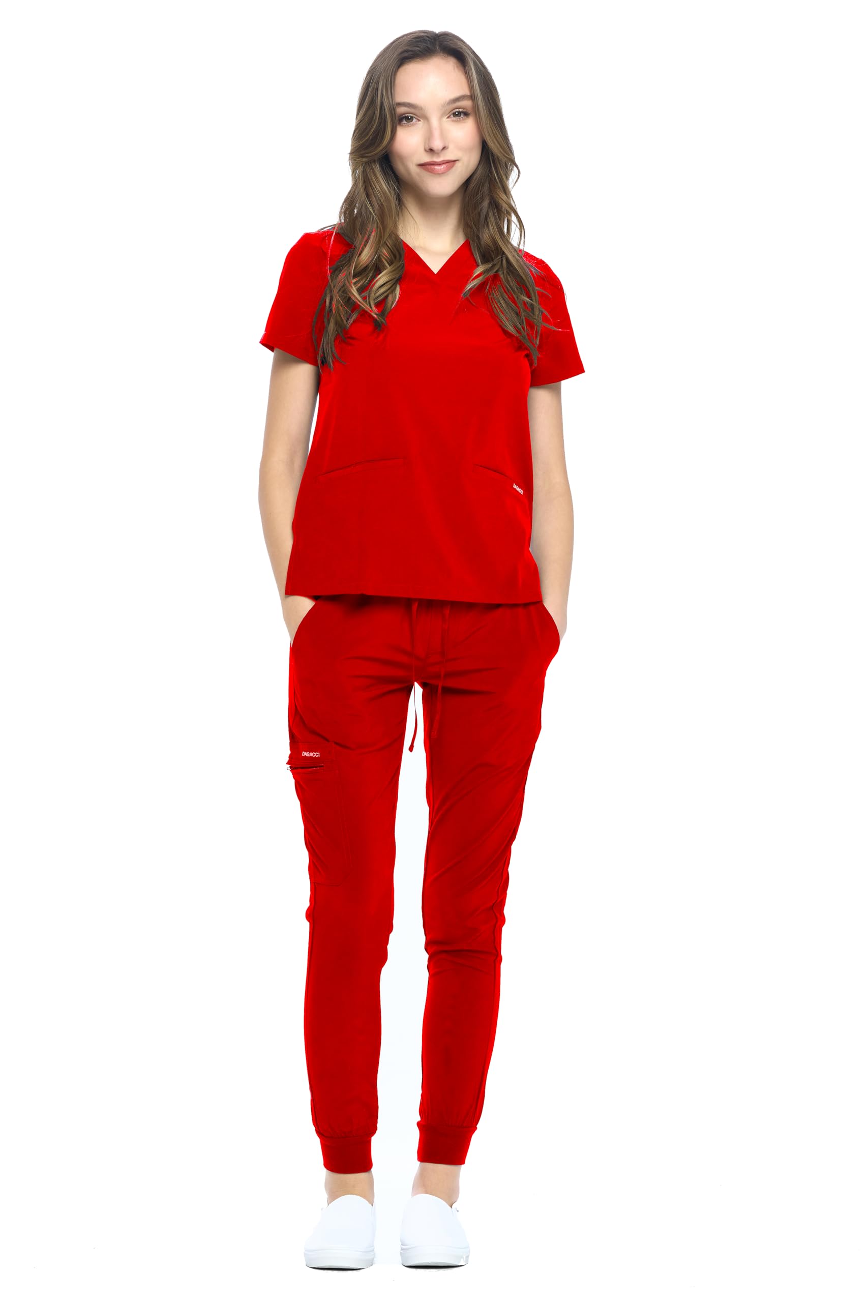 Jogger Scrubs for Women Set – V-Neck Scrub Top & Elastic Jogger Scrub Pants for Women 8 Pockets