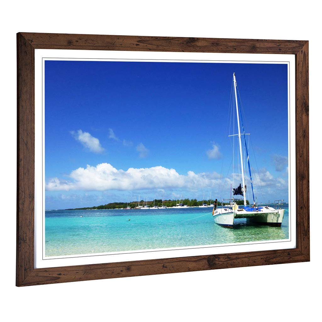 Big Box Art Framed Print of Beach & Seascape Catamaran Mauritius Design | Wall Art Picture | Home Decor for Kitchen, Living Room, Bedroom, Hallway, Walnut, A2 / 24.5x18 Inch / 62x45cm