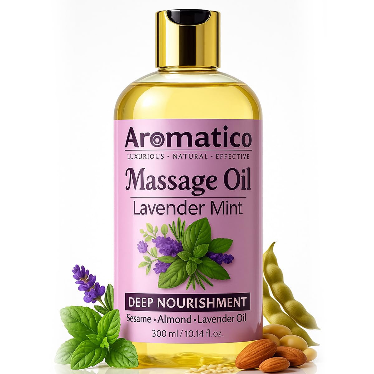 AROMATICO Lavender Mint Massage Oil. Seductive, Sensual Oil for Date Nights -300ml. Intimate, Romantic Massage Oil for Couples. Non-sticky Formula, Natural Ingredients