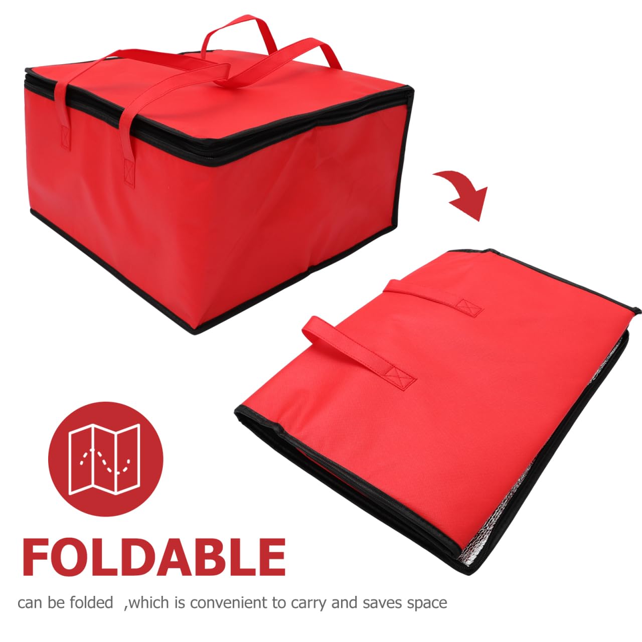 Operitacx Isolierte Kühltasche, Faltbar Lebensmittel Tasche, 44 * 44 * 24cm Pizza Pizza Wärmer, Picknick Kühl Transport für Hot Food Getränk Träger