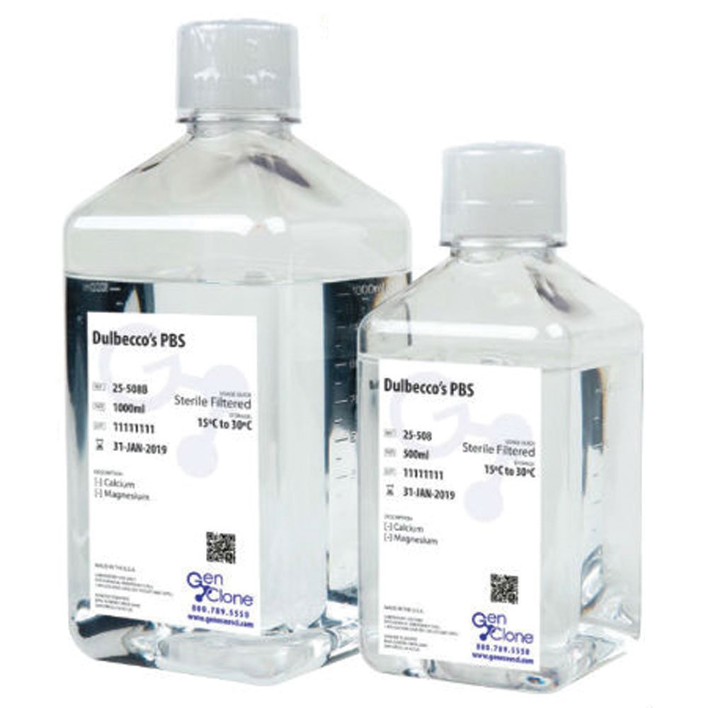Phosphate Buffered Saline, 1X (1000 ml) – Sterile Filtered Saline without Ca, Mg & Phenol Red, Endotoxin & Mycoplasma Detected 7.4 pH Buffer, Optimal Processing Liquid for Cell Culture Performance