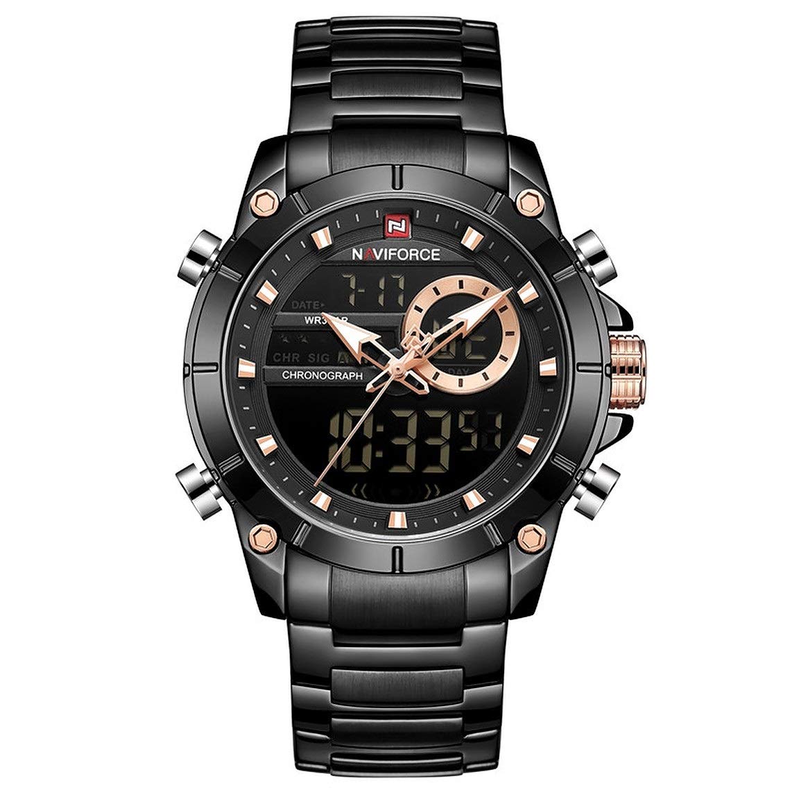 NAVIFORCE NF-9163 Analogue - Digital Black Dial Mens Watch (Black Dial Black Colored Strap) (B0852MRNKQ) Amazon Price History, Amazon Price Tracker