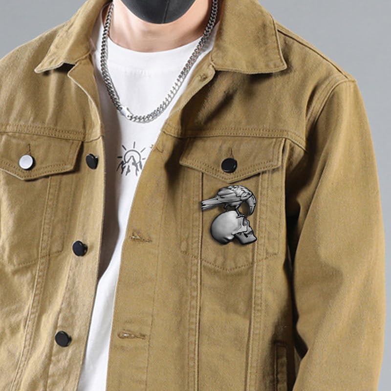 Image of Ximimark 2 pcs Crow Skull Alloy Brooch Gothic Enamel Pins Halloween Jewelry Gift