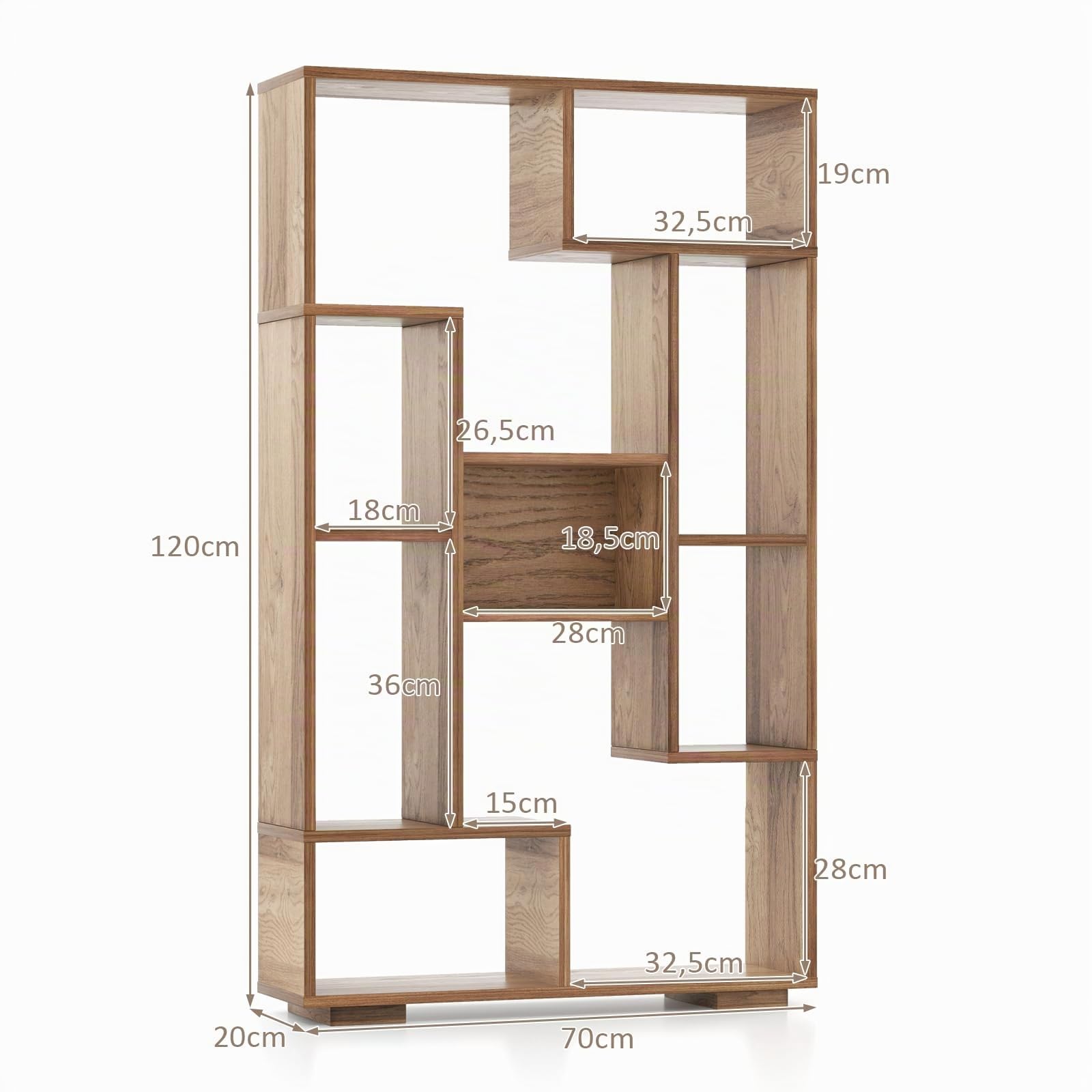 GOPLUS Bibliothèque Meuble de Rangement, Étagère Bureau en Bois pour Salon 70 x 20 x 120 CM, 9 Étagère Cube Ouverte, Kit Anti-basculement, Organisateur pour Chambre, Bureau, Charge 25KG (Naturel)